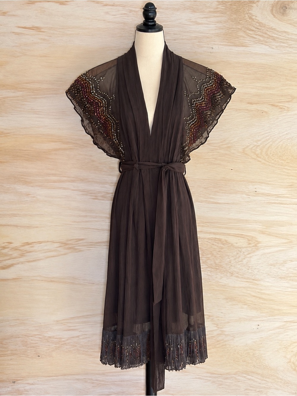 GUESS by Marciano Brown Beaded Sheer Dress XS